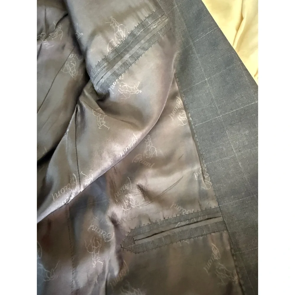 Brioni Wool Windowpane Blazer‎ 44L Made In Italy 2 Button Luxury Modern Tailored